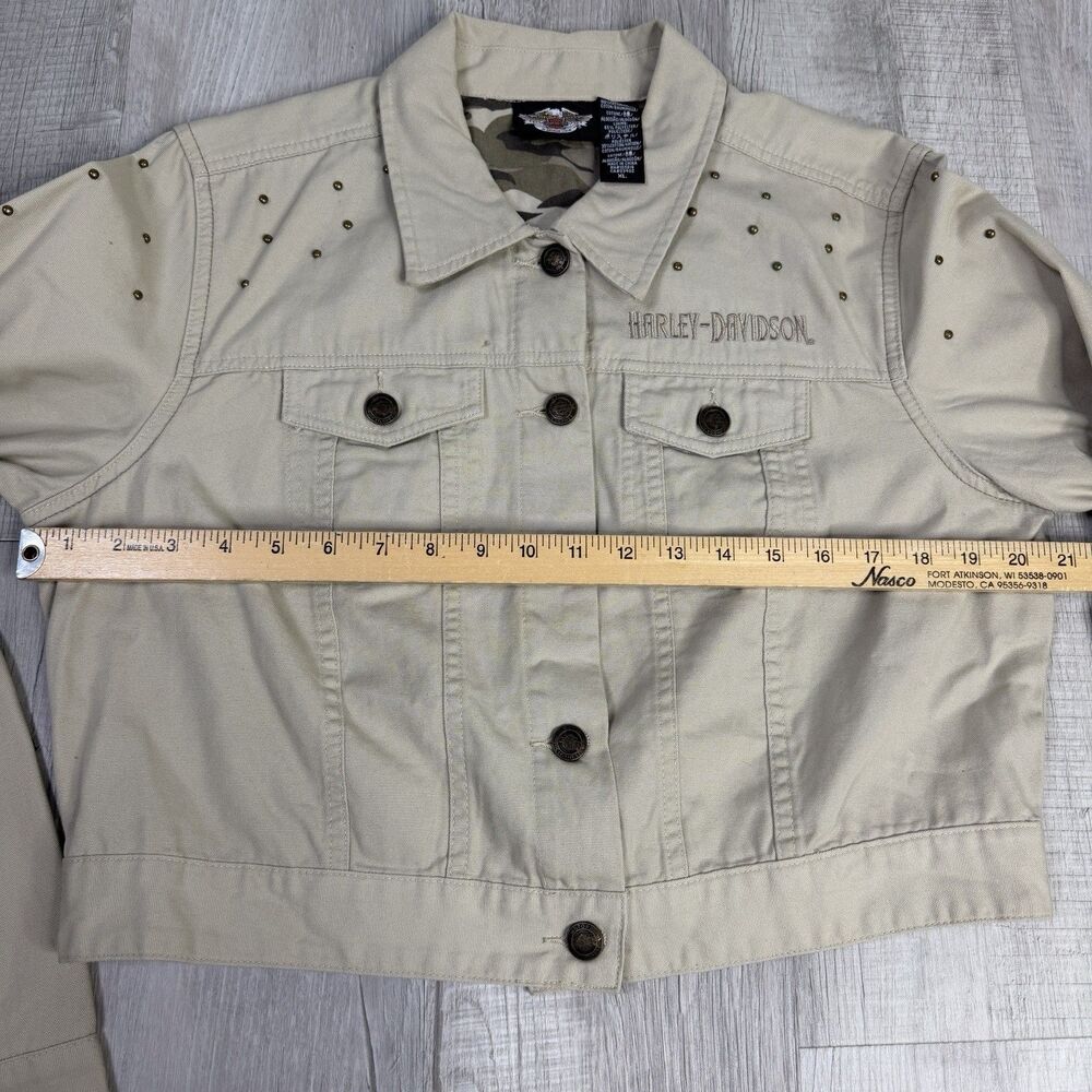 Harley Davidson Jacket Women’s Size XL Khaki Tan Studded Dazzle Cropped Biker J - Picture 7 of 13